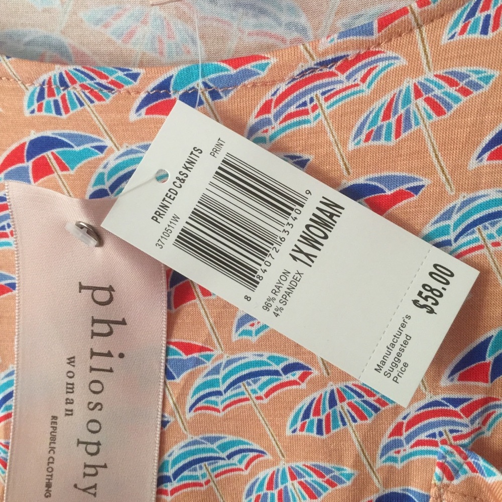 Philosophy | Umbrella Print Pocket 3/4 Sleeve Top - Picture 3 of 4